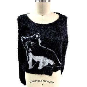 Guess Los AngelesFuzzy Crop Cat Kitten Sweater Black/White Women M